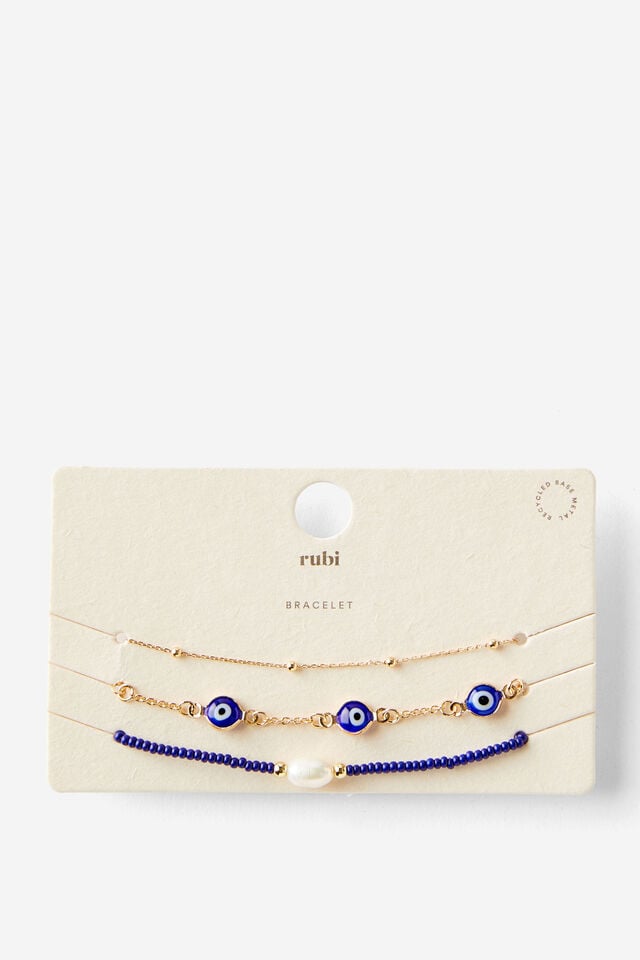 Cotton On Multipack Beaded Bracelet Up Gold Evil Eye