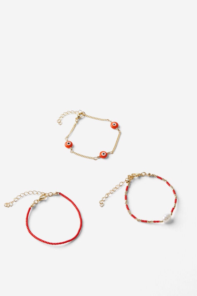 Cotton On Multipack Beaded Bracelet Up Gold Red Evil Eye Sardine