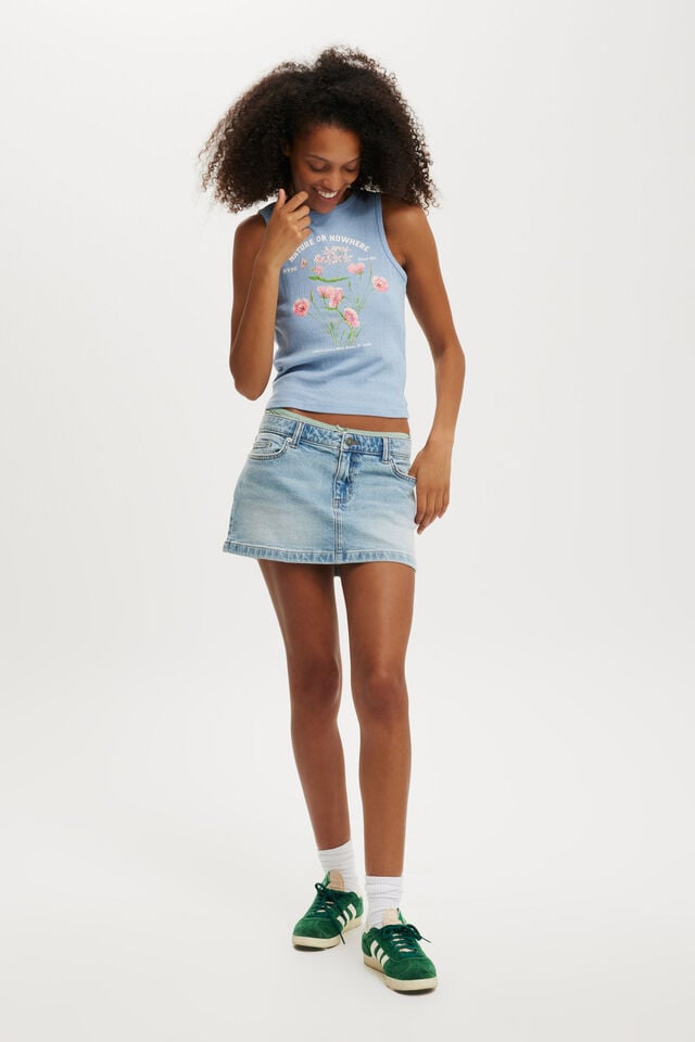 Cotton On New York Botanical Garden Graphic Tank Lcn Nybg Pink Flowers / Dusk Blue