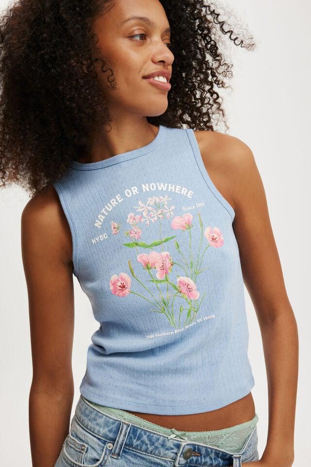 Cotton On New York Botanical Garden Graphic Tank Lcn Nybg Pink Flowers / Dusk Blue