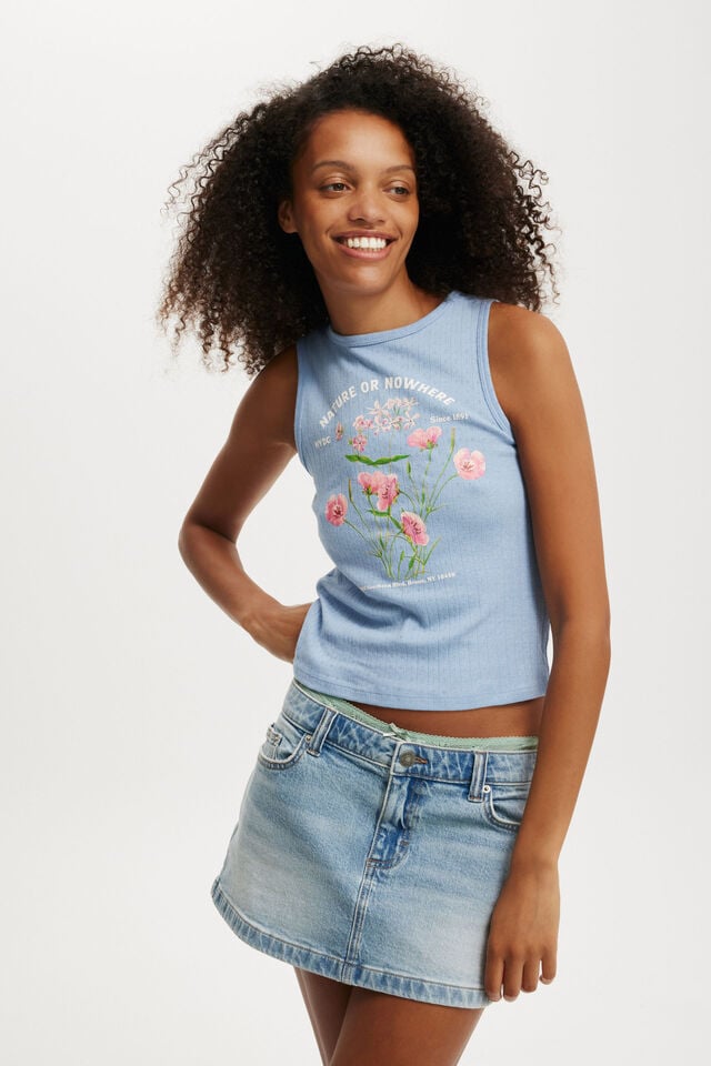 cotton on New York Botanical Garden Graphic Tank lcn nybg pink flowers / dusk blue