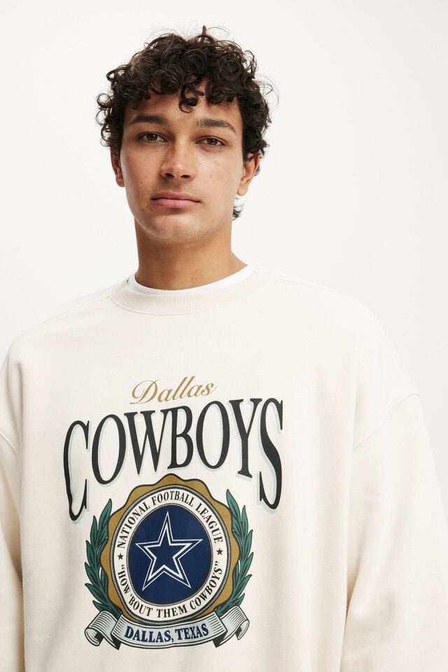 Cotton On NFL Dallas Cowboys Box Fit Crew Sweater Lcn Dal Ecru/dallas - Wreath
