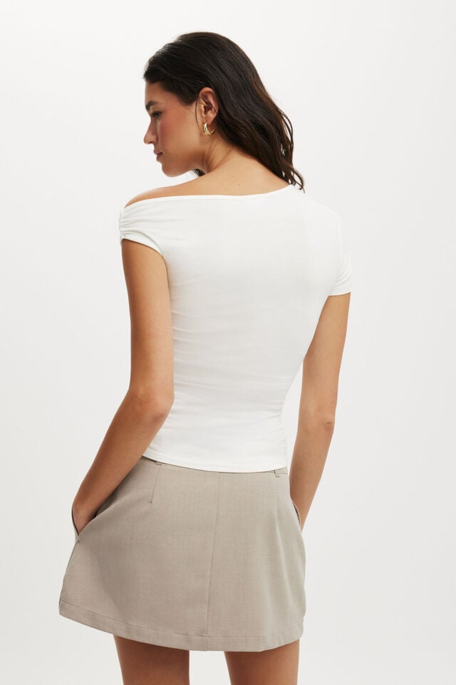 Cotton On Nikki Gathered Short Sleeve Top Vintage White