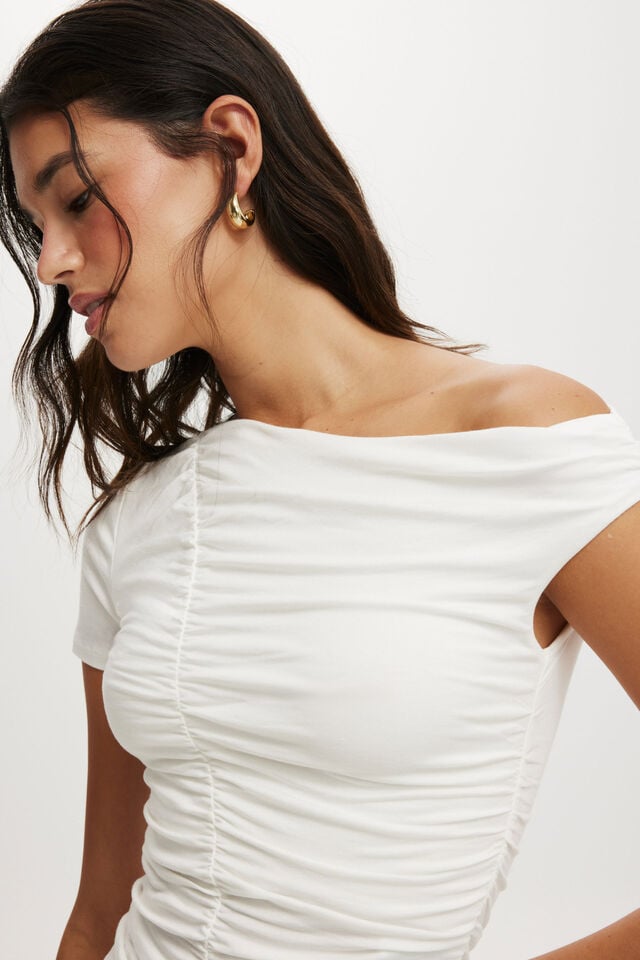 Cotton On Nikki Gathered Short Sleeve Top Vintage White