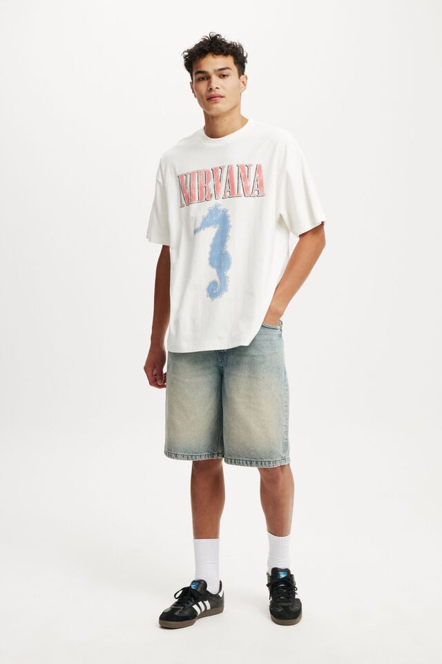 Cotton On Nirvana Box Fit T-Shirt Lcn Mt Vintage White / Nirvana - Seahorse