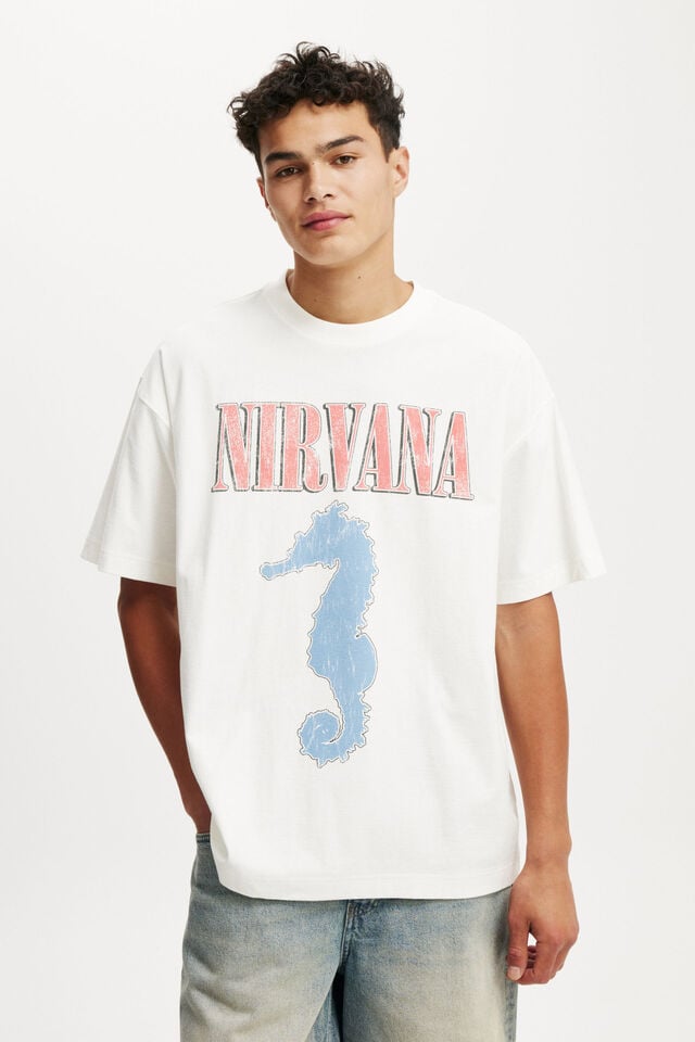 cotton on Nirvana Box Fit T-Shirt lcn mt vintage white / nirvana - seahorse