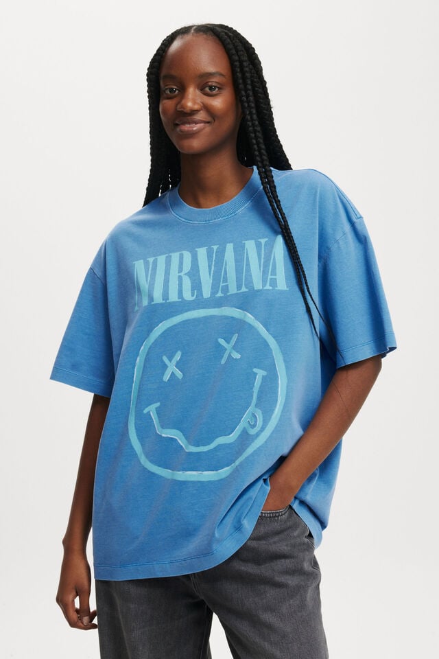 Cotton On Nirvana Boxy Graphic Tee Lcn Mt Nirvana/ Lapis Blue