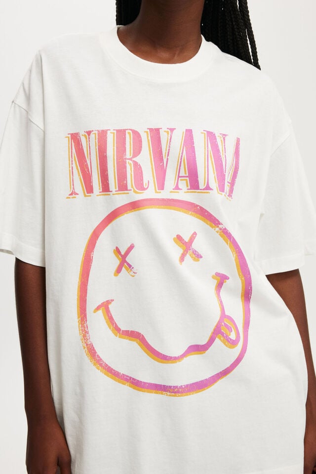 Cotton On Nirvana Boxy Graphic Tee Lcn Mt Nirvana Smiley/ Vintage White