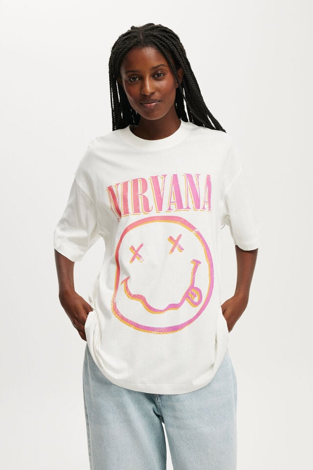 cotton on Nirvana Boxy Graphic Tee lcn mt nirvana smiley/ vintage white