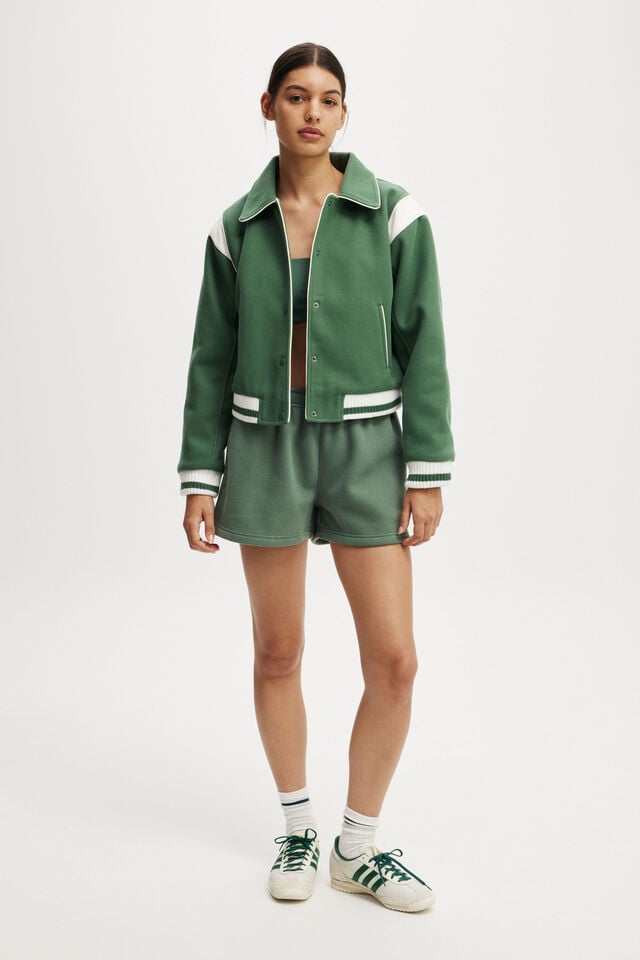 Cotton On On Field Panelled Bomber Jacket Emerald Forest