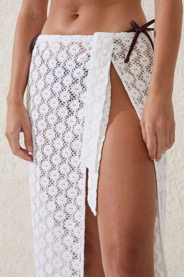 Cotton On Open Mesh Beach Sarong Wrap Skirt White/crochet