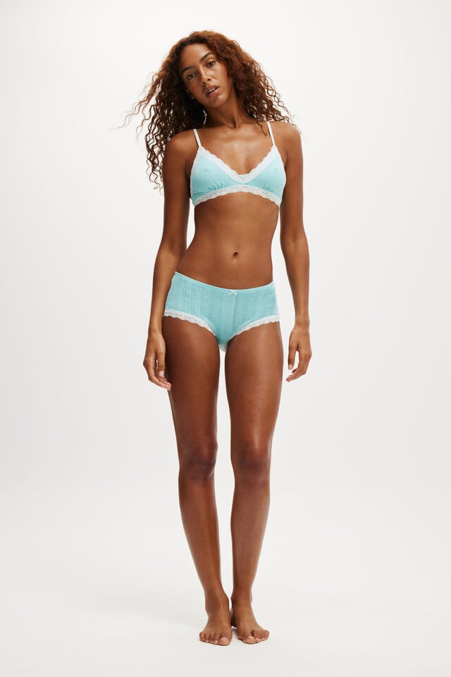 Cotton On Organic Cotton Lace Triangle Padded Bralette Aqua Haze