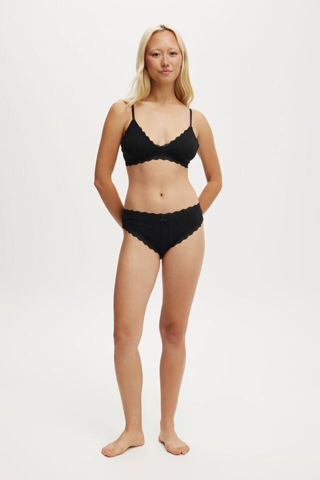 Cotton On Organic Cotton Lace Triangle Padded Bralette Black