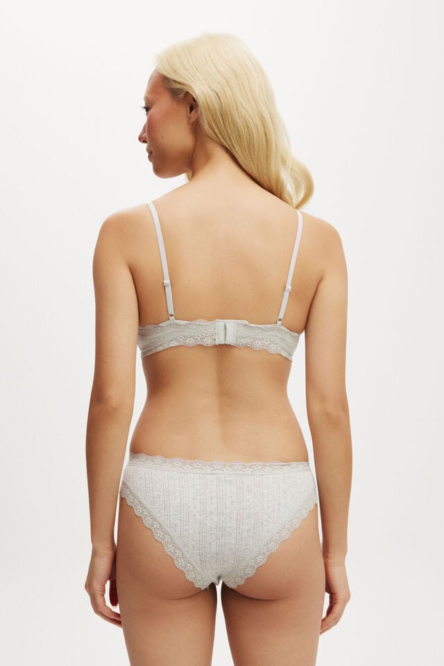 Cotton On Organic Cotton Lace Triangle Padded Bralette Grey Marle