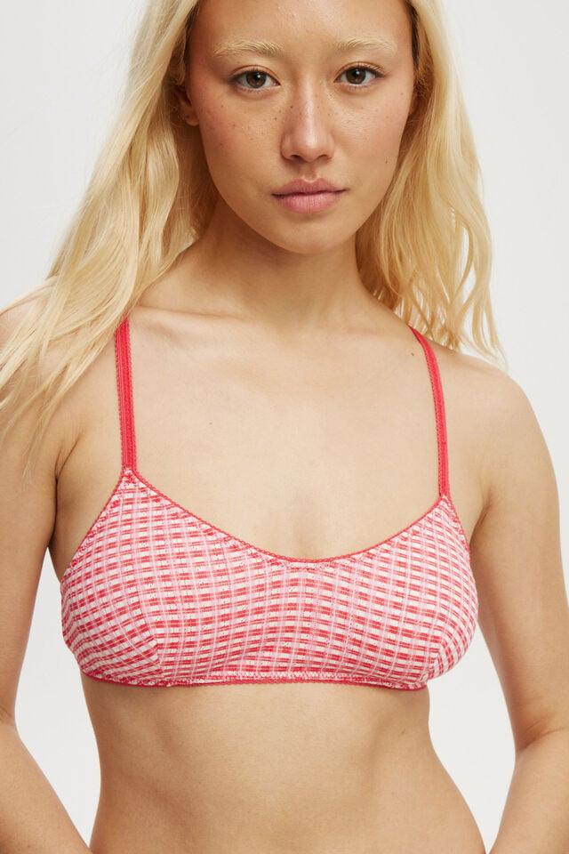 Cotton On Organic Cotton Pointelle Bralette Lola Check Red/pink