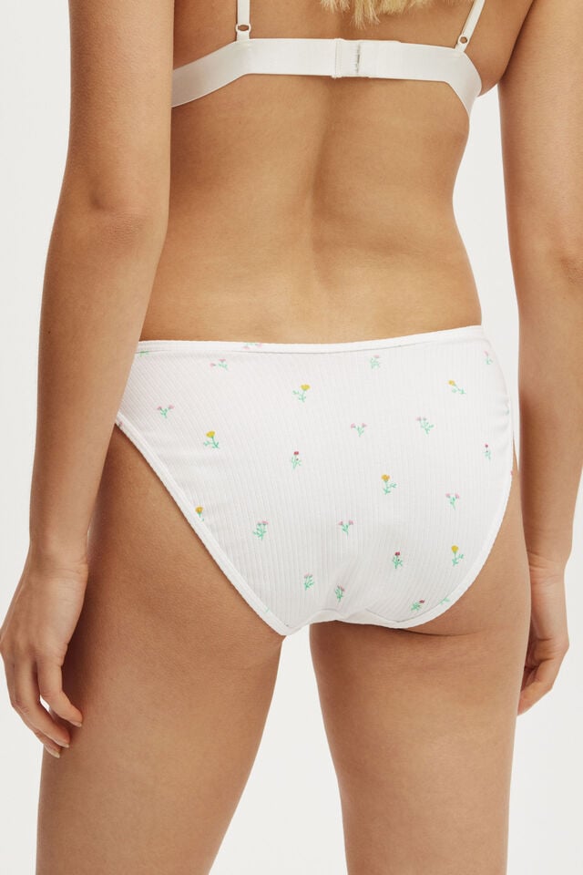 Cotton On Organic Cotton Rib Bikini Brief Lilly Ditsy White