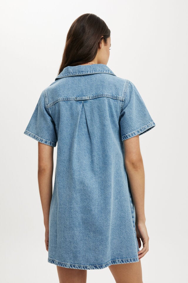 Cotton On Original Denim Mini Dress Cleanwater Blue