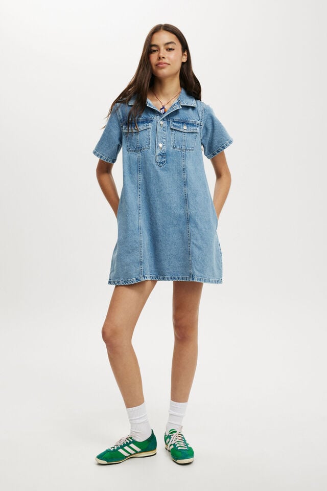 cotton on Original Denim Mini Dress cleanwater blue