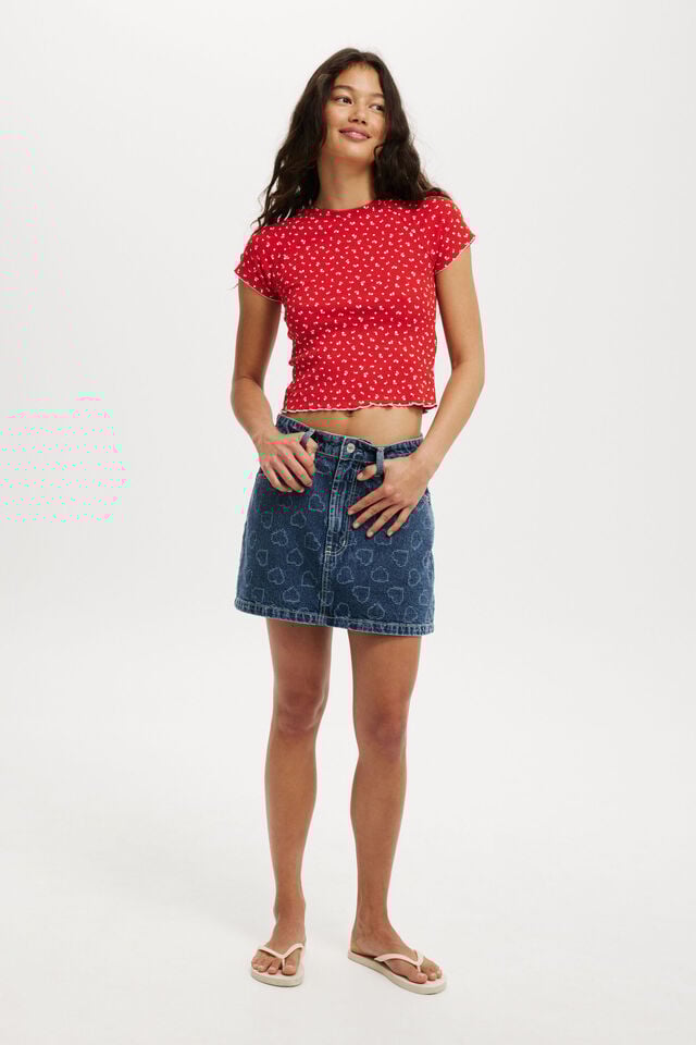 Cotton On Original Denim Mini Skirt Atlantic Blue/heart