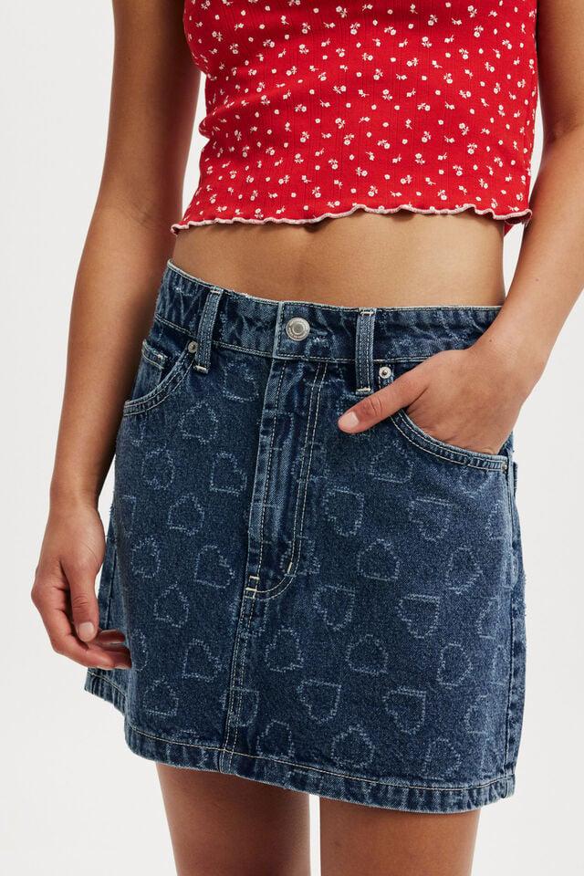 Cotton On Original Denim Mini Skirt Atlantic Blue/heart