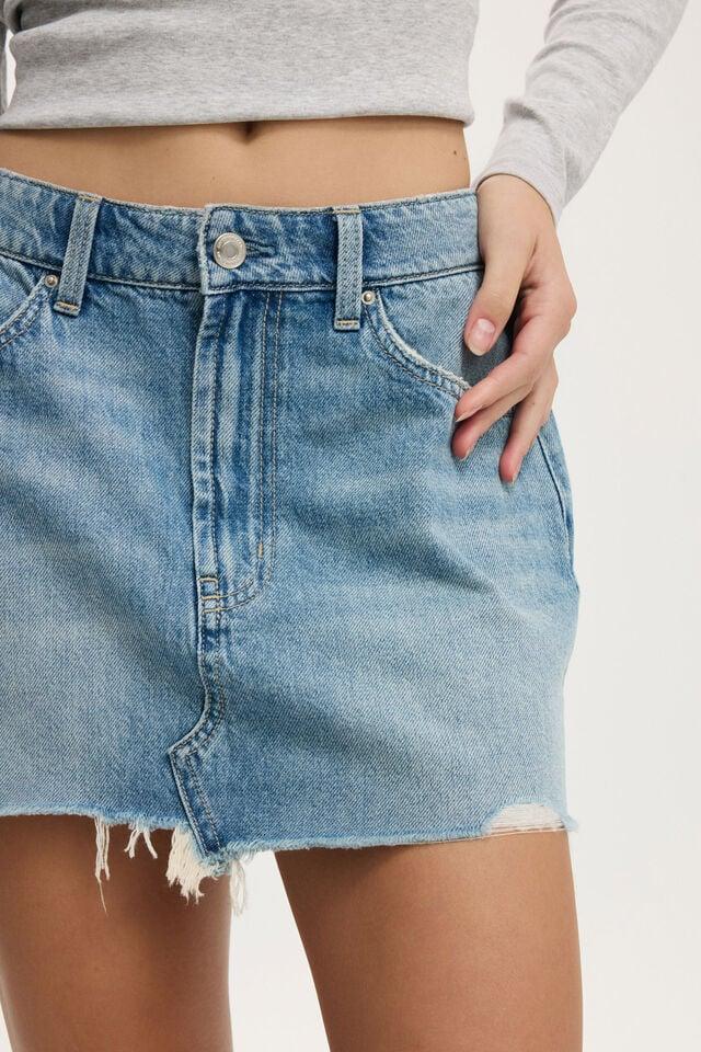 Cotton On Original Denim Mini Skirt Saltwater Blue Worn