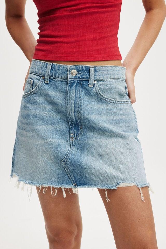 Cotton On Original Denim Mini Skirt Saltwater Blue Worn