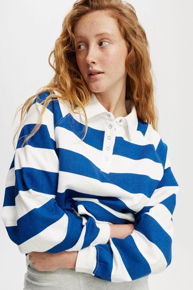 Cotton On Oversized Collared Lounge Fleece Sweater Blue/ White Stripe