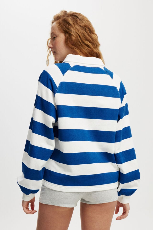 Cotton On Oversized Collared Lounge Fleece Sweater Blue/ White Stripe