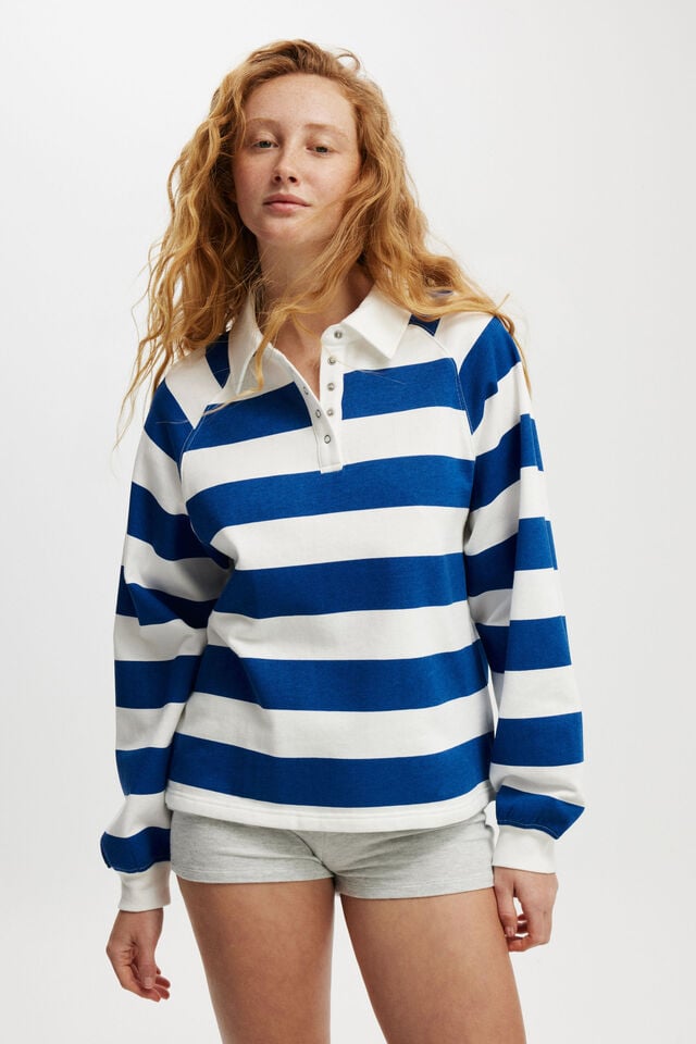 cotton on Oversized Collared Lounge Fleece Sweater blue/ white stripe