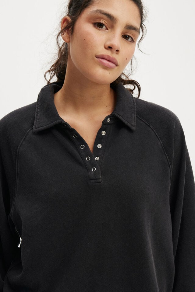 Cotton On Oversized Collared Lounge Fleece Sweater Washed Black