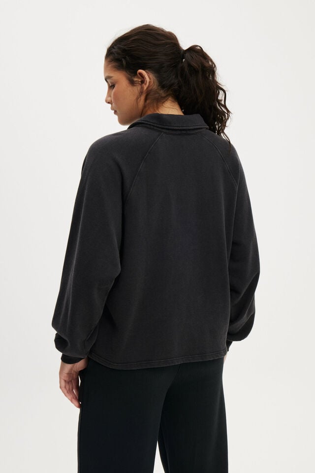 Cotton On Oversized Collared Lounge Fleece Sweater Washed Black