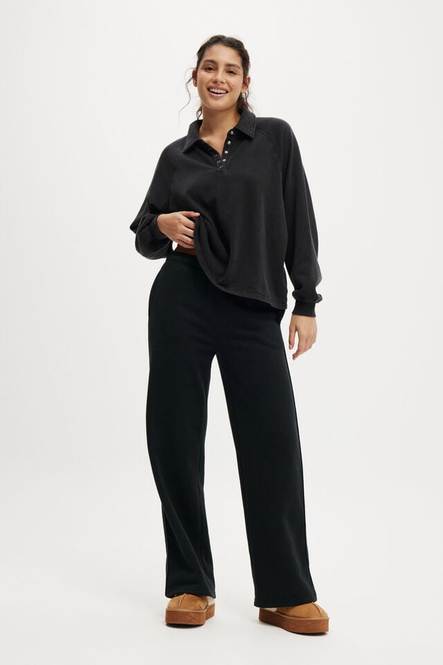 Cotton On Oversized Collared Lounge Fleece Sweater Washed Black