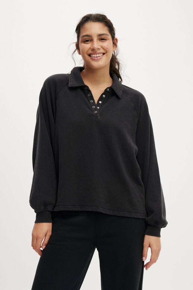 cotton on Oversized Collared Lounge Fleece Sweater washed black