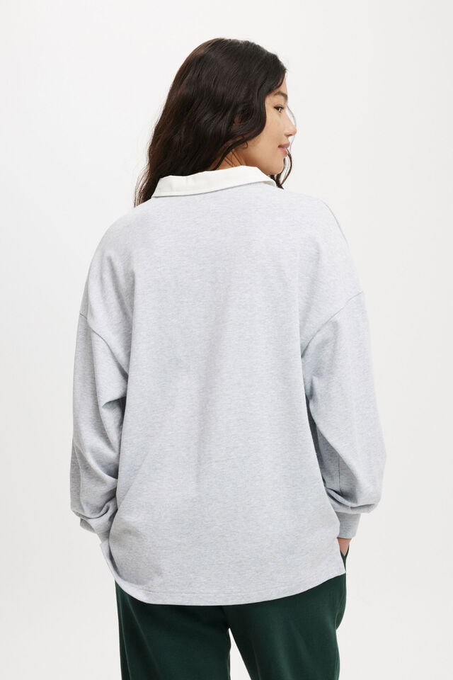 Cotton On Oversized Long Sleeve Polo Beckley / Soft Grey Marle