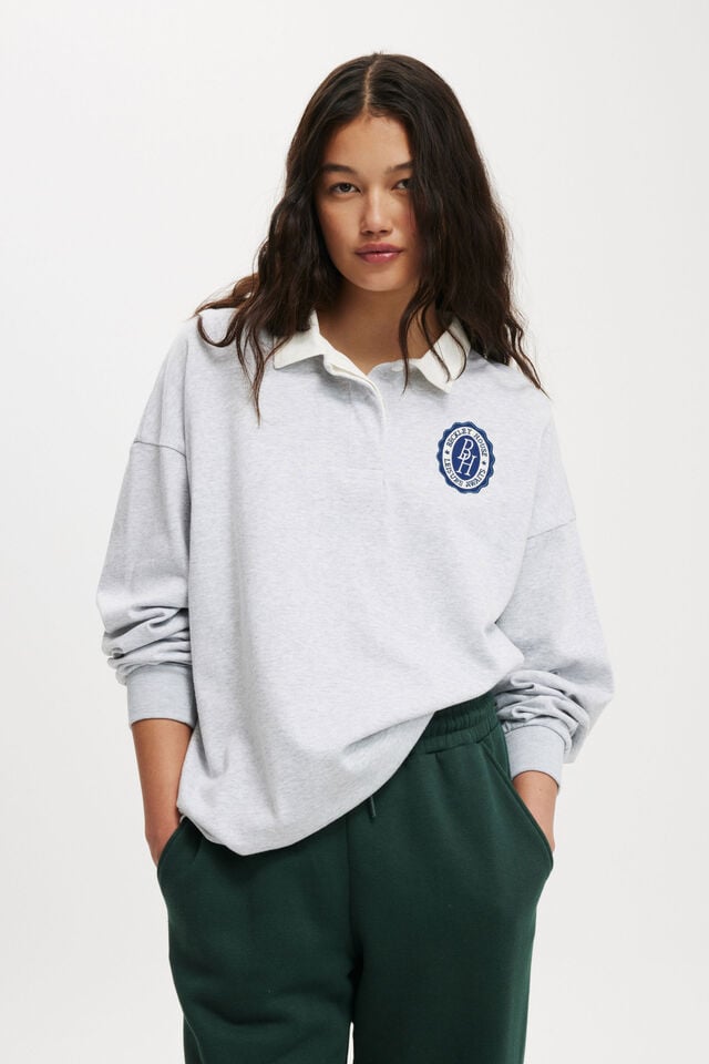 cotton on Oversized Long Sleeve Polo beckley / soft grey marle