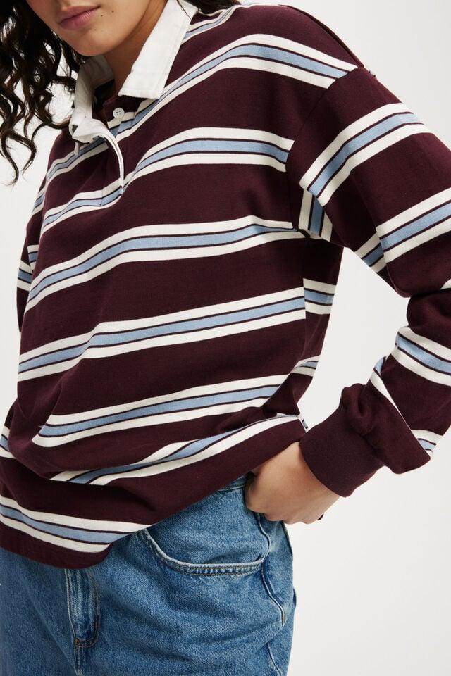 Cotton On Oversized Long Sleeve Polo Choc Cherry Stripe