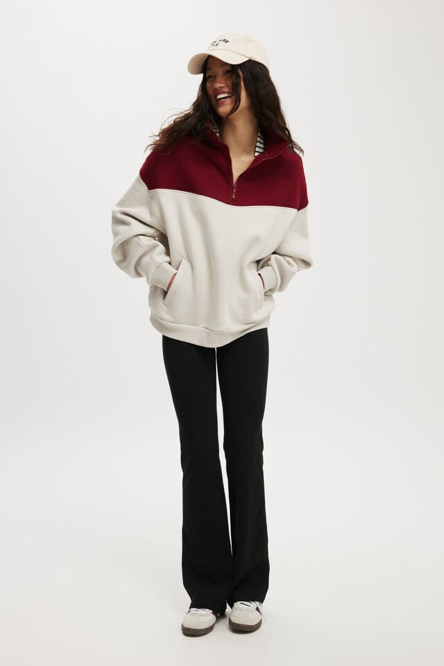 Cotton On Panelled Quarter Zip Sweat Sangria / Light Stone