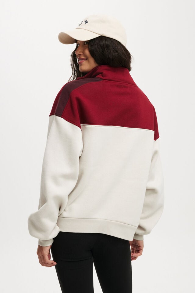 Cotton On Panelled Quarter Zip Sweat Sangria / Light Stone