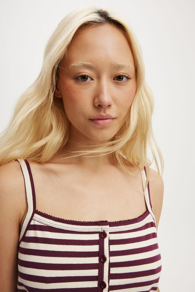 Cotton On Peached Jersey Button Up Cami Dark Oak/claire Stripe