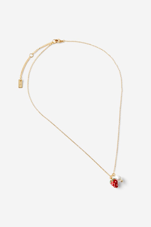 cotton on Pendant Necklace up gold pearl strawberry