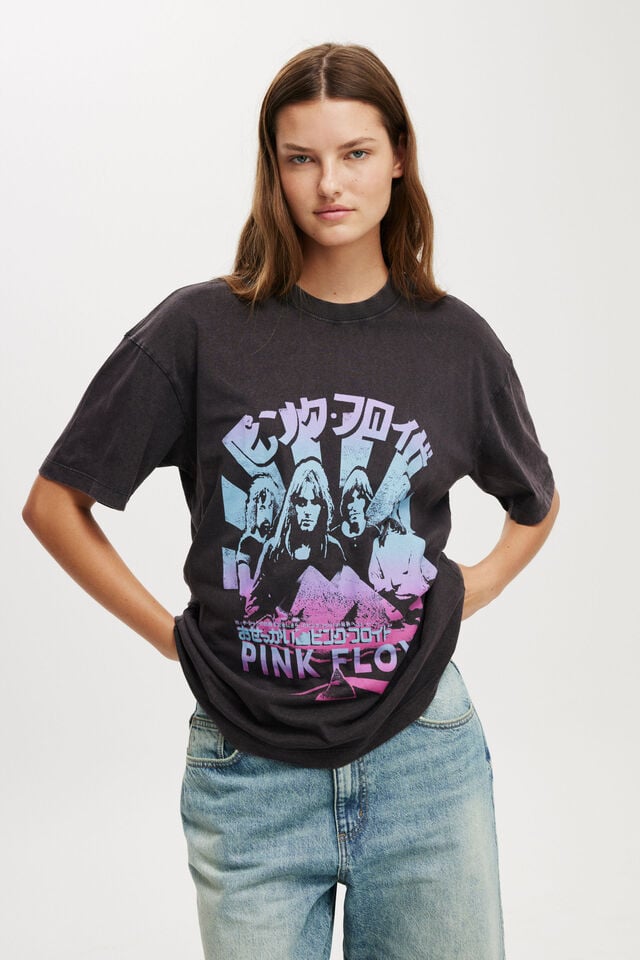 cotton on Pink Floyd Music Boxy Graphic Tee lcn per pink floyd gradient/washed black