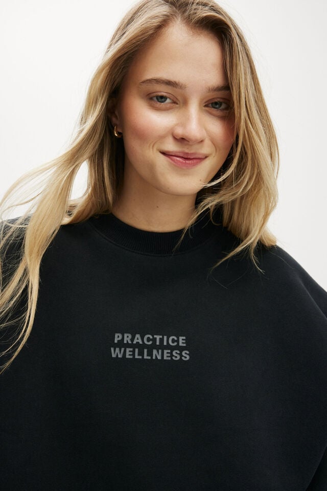 Cotton On Plush Graphic Crew Sweatshirt Black/wellness