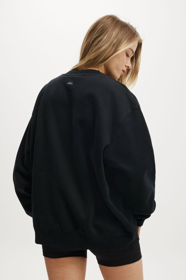 Cotton On Plush Graphic Crew Sweatshirt Black/wellness