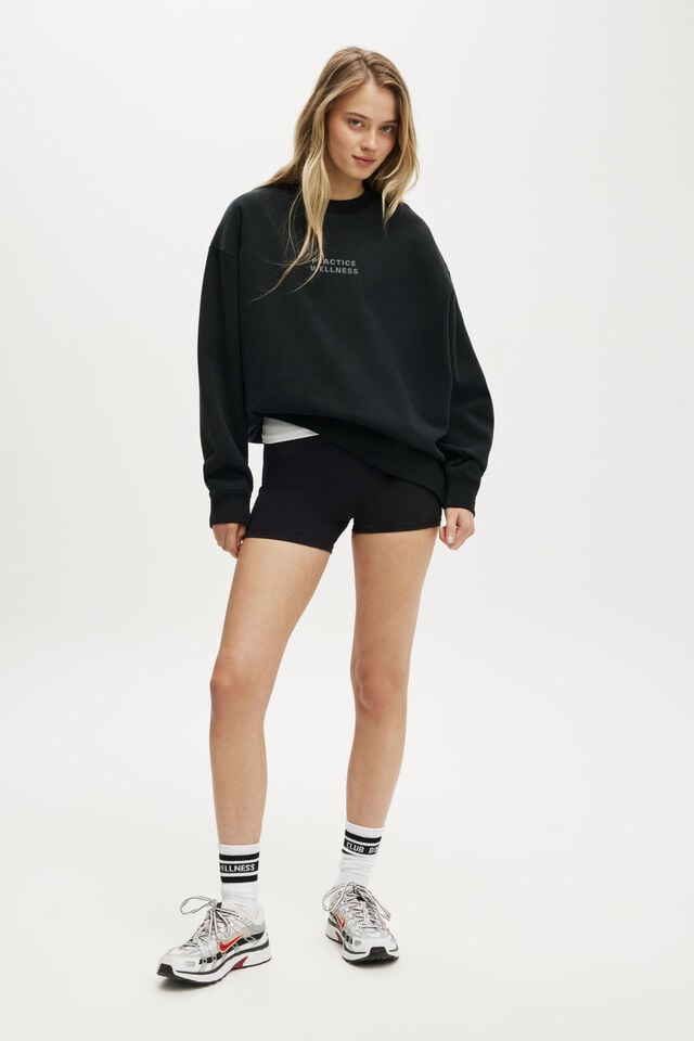 Cotton On Plush Graphic Crew Sweatshirt Black/wellness