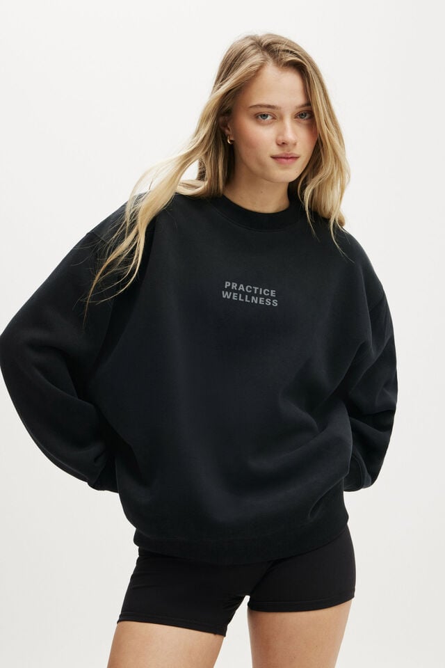 cotton on Plush Graphic Crew Sweatshirt black/wellness