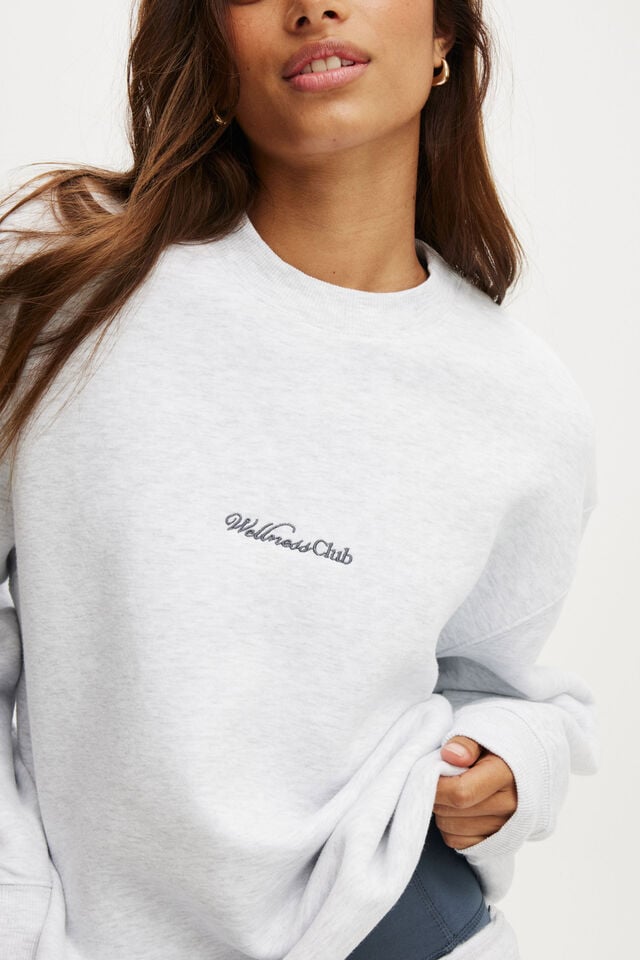 Cotton On Plush Graphic Crew Sweatshirt Cloudy Grey Marle/wellness