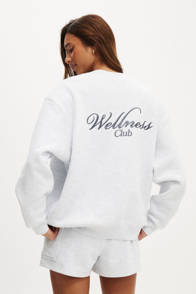 Cotton On Plush Graphic Crew Sweatshirt Cloudy Grey Marle/wellness