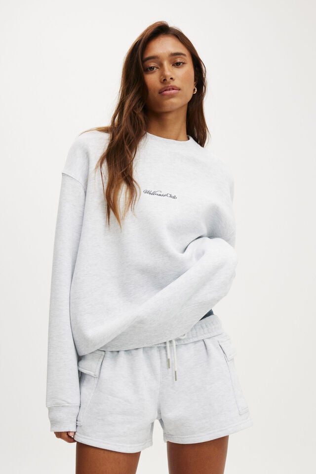 cotton on Plush Graphic Crew Sweatshirt cloudy grey marle/wellness