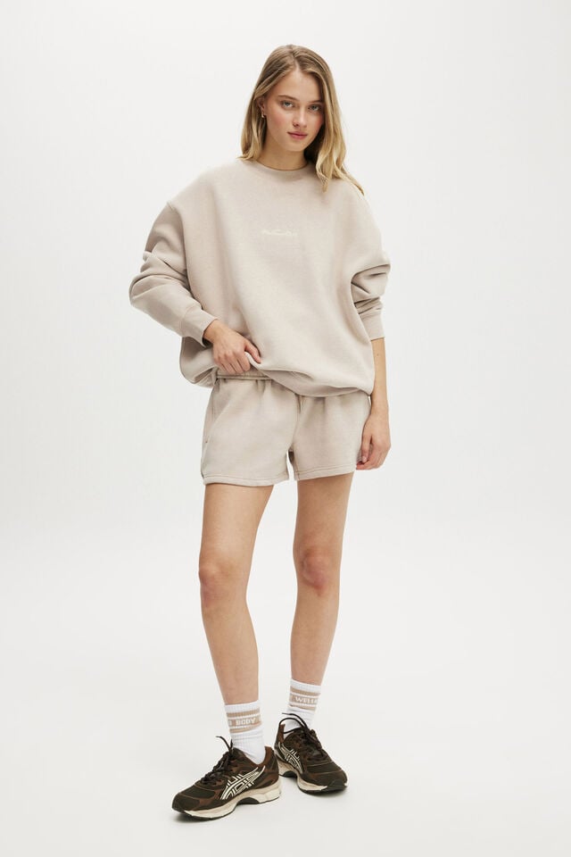 Cotton On Plush Graphic Crew Sweatshirt Sesame Marle/wellness