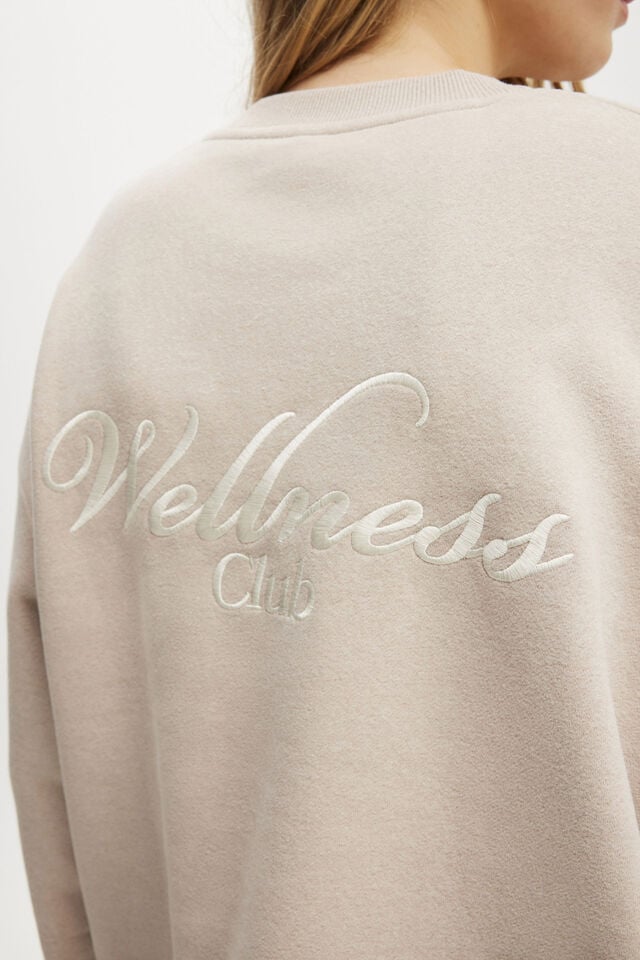 Cotton On Plush Graphic Crew Sweatshirt Sesame Marle/wellness